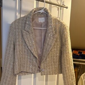 Anthropologie Line & Dot Pearl Cream Sequin Blazer Medium